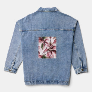 Ethereales Rosé-Palmenmuster Denim Jacket