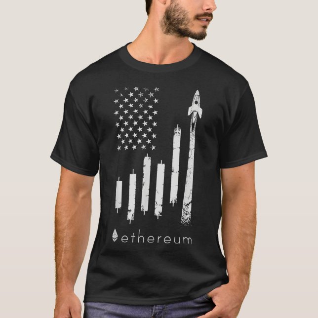 ETHEREUM To The Moon Crypto ETH coin US Flag T-Shirt (Front)