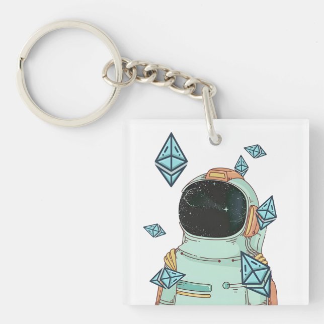 Ethereum To The Moon ETH Space Man Merch - Qr Code Key Ring (Front)