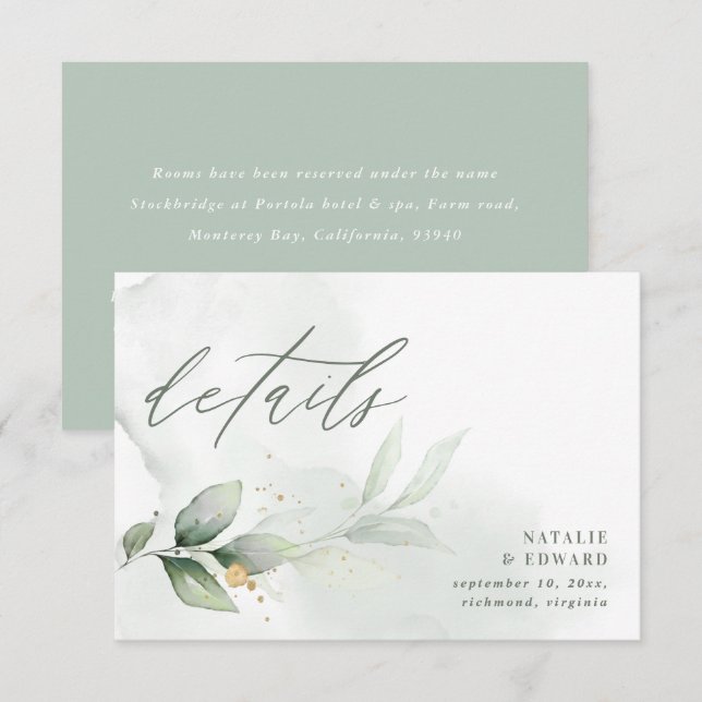 Etherial botanical eucalyptus wedding details RSVP card (Front/Back)