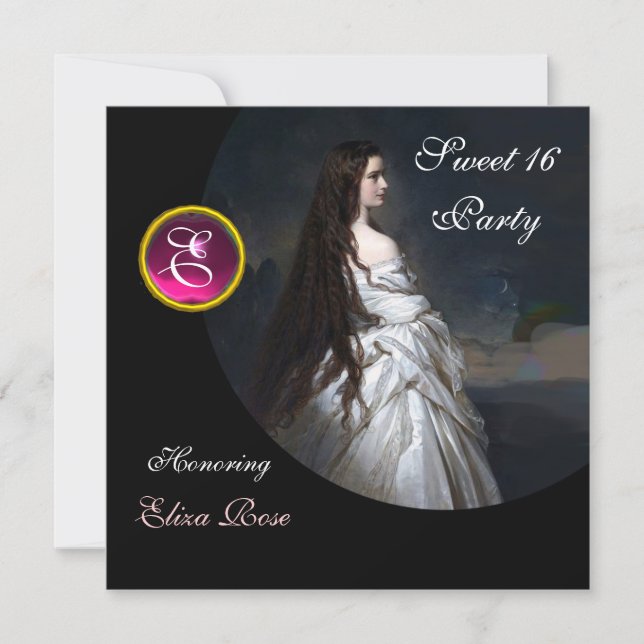 ETHERNAL BEAUTY,SWEET 16 ,PINK,BLACK ,WHITE DAMASK INVITATION (Front)