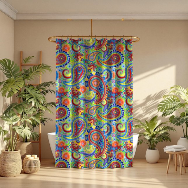 Ethic Colourful Paisley Seamless Pattern Shower Curtain (Creator Uploaded)