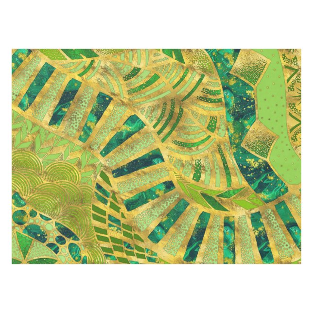 Ethic Tribal Ornament - Greens and Gold Tablecloth (Front (Horizontal))