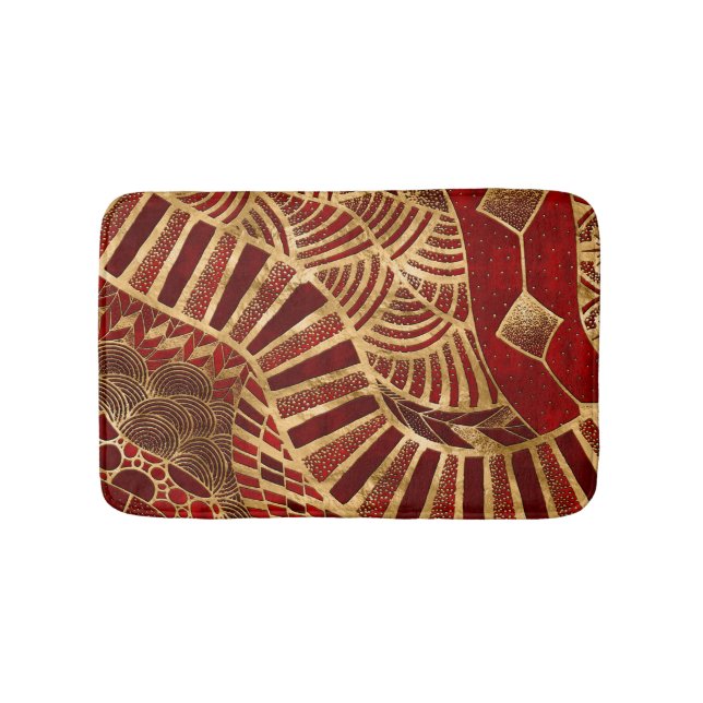 Ethic Tribal Ornament Red and Gold Bath Mat (Front)