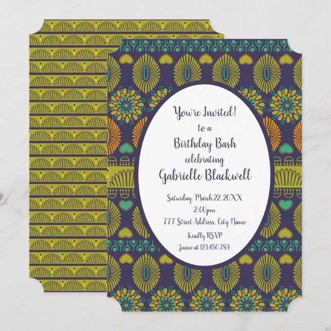 Ethinc African Bohemian Birthday Invitation (Front/Back)