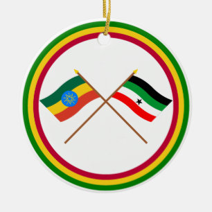 Ethiopia and Gambella Crossed Flags Ceramic Tree Decoration