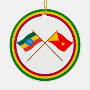 Ethiopia and Tigray Crossed Flags Ceramic Tree Decoration