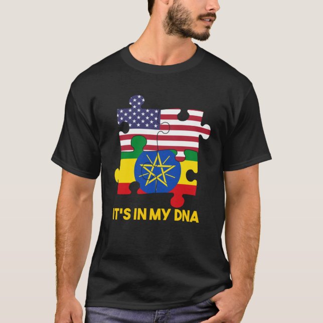 Ethiopia Ethiopians Africa Flag Proud DNA American T-Shirt (Front)
