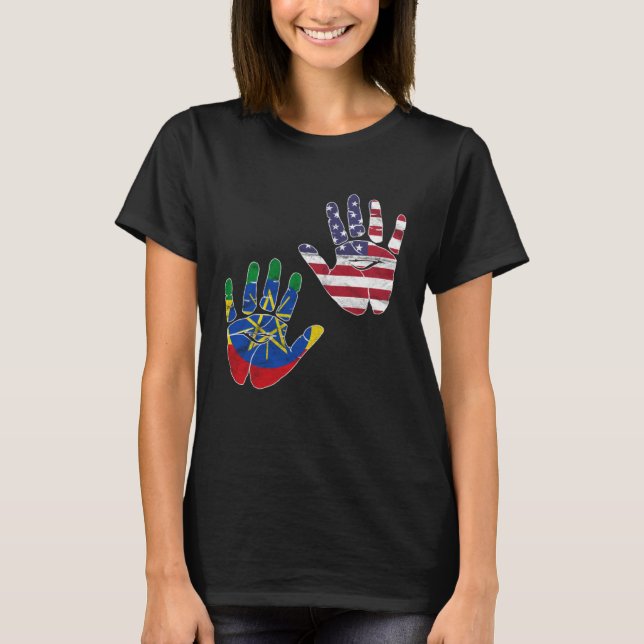 Ethiopia Ethiopians Africa Flag Proud DNA American T-Shirt (Front)