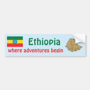 Ethiopia Flag + Map Bumper Sticker