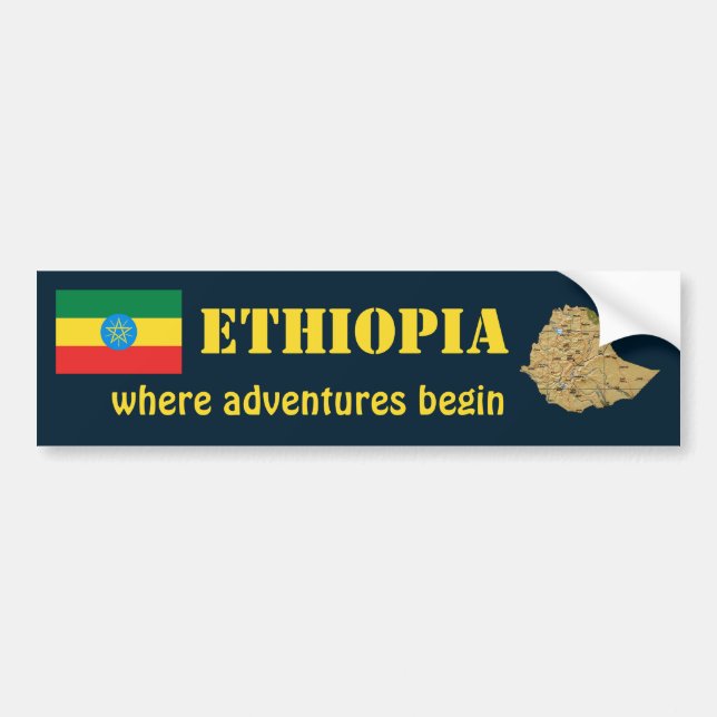 Ethiopia Flag + Map Bumper Sticker (Front)