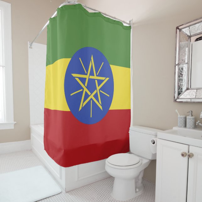 Ethiopia flag shower curtain (In Situ)