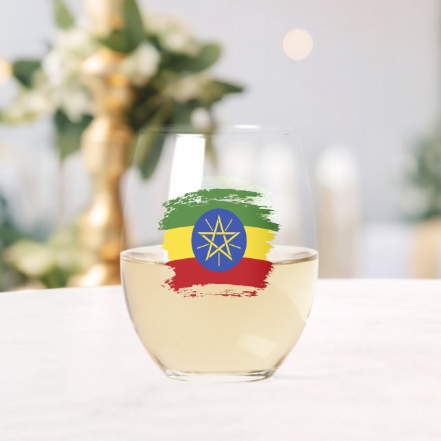 Ethiopia flag stemless wine glass (Insitu (Wedding))