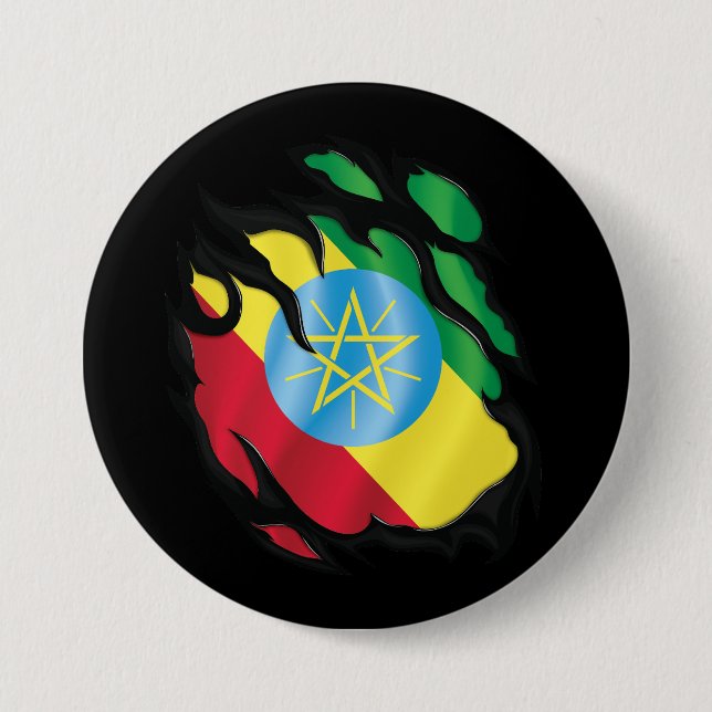 Ethiopia Ripped Flag 7.5 Cm Round Badge (Front)