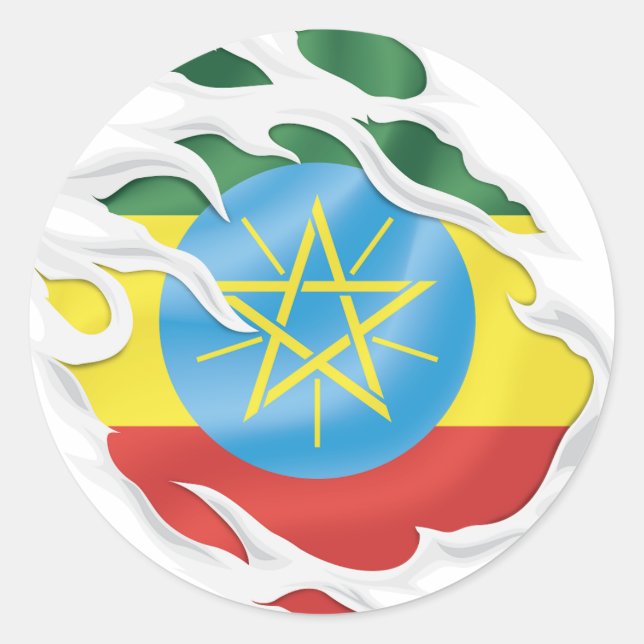 Ethiopia Ripped Flag Classic Round Sticker (Front)