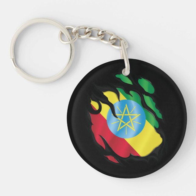 Ethiopia Ripped Flag Key Ring (Front)