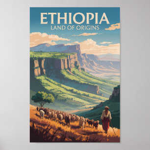 Ethiopia Shepard Herd Travel Art Vintage Poster