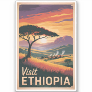 Ethiopia Sunset Travel Art Vintage