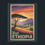 Ethiopia Sunset Travel Art Vintage Postcard<br><div class="desc">Ethiopia vector artwork design. From exploring the Simien Mountains to discovering the history of Lalibela and Axum,  Ethiopia offers a uniquely rich and unforgettable travel experience.</div>