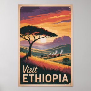 Ethiopia Sunset Travel Art Vintage Poster