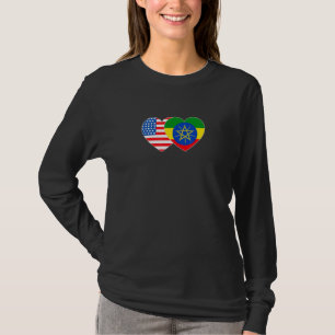 Ethiopia &US Flag Twin Heart 4 Ethiopian Americans T-Shirt