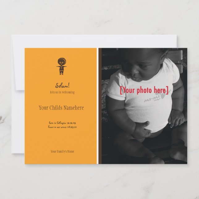 Ethiopian Boy Adoption Announcement (Front)