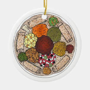 Ethiopian Cooking Food Platter Injera Wat Lentils Ceramic Tree Decoration