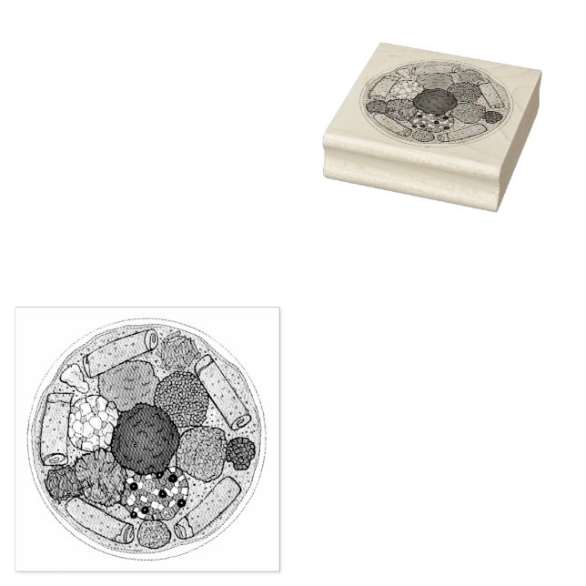 Ethiopian Cooking Food Platter Injera Wat Lentils Rubber Stamp (Stamped)