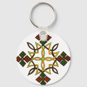 Ethiopian Cross Button Keychains, T-Shirts Key Ring