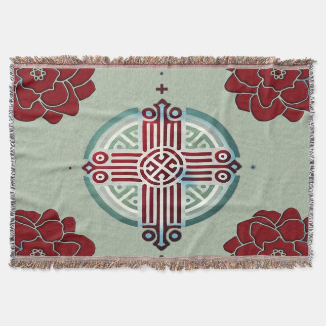 Ethiopian Cross Design Throw Pillow  Blanket (Front)