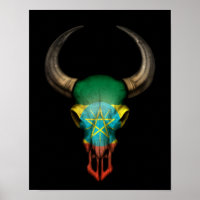 Ethiopian Flag Bull Skull on Black