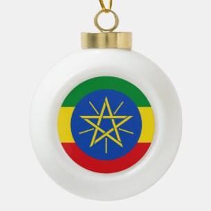 Ethiopian flag ceramic ball christmas ornament