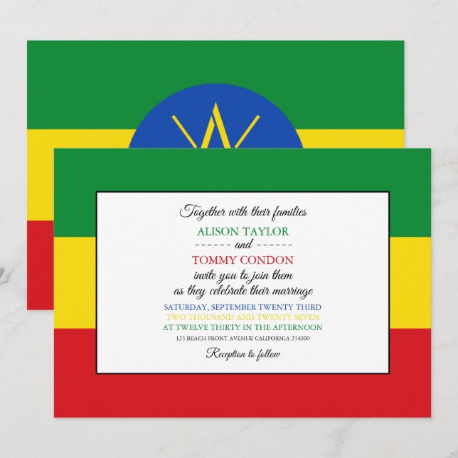 Ethiopian Flag, Flag of Ethiopia Wedding Invitation (Front/Back)