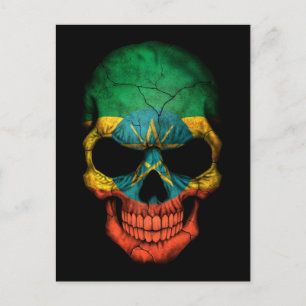 Ethiopian Flag Skull on Black Postcard