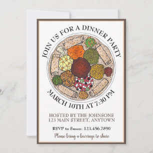 Ethiopian Food Platter Injera Dinner Party Invitation