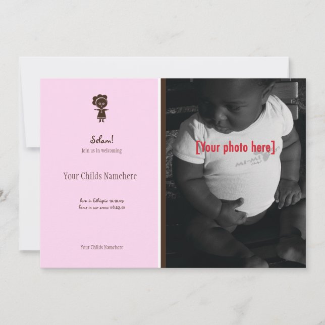 Ethiopian Girl Adoption Announcement (Front)