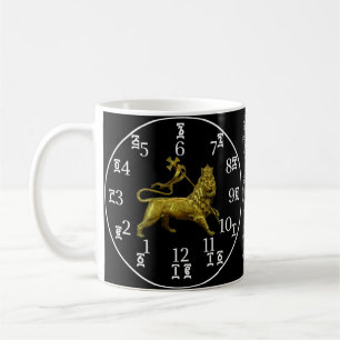 Ethiopian Lion Clock Mug- Amharic-English Numbers Coffee Mug