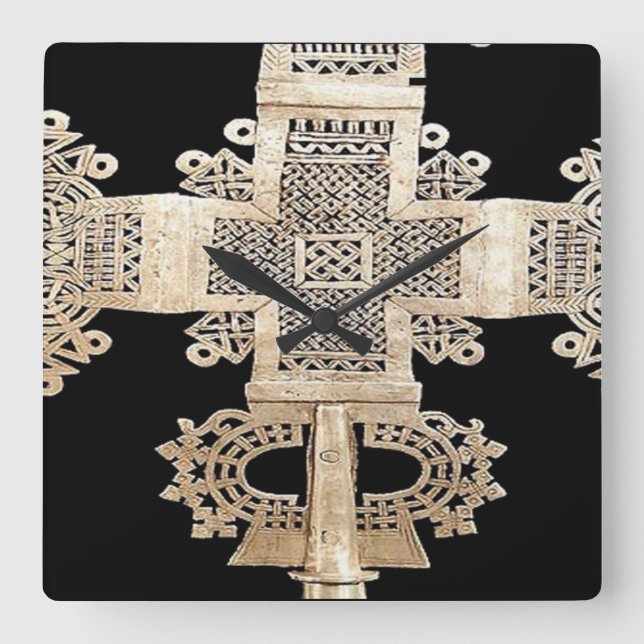Ethiopian  Motif Square Wall Clock (Front)