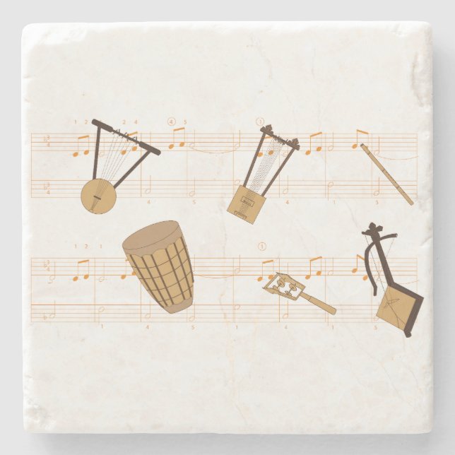 Ethiopian Music Instruments T-Shirt Stone Coaster (Front)