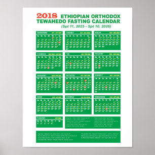 Ethiopian Orthodox Fasting Calendar 2018 Poster