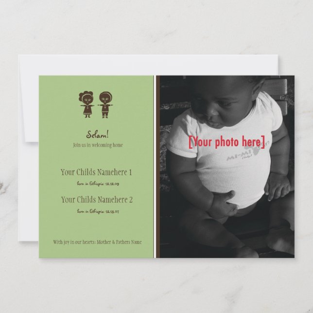 Ethiopian Sibling Adoption Announcement (Front)