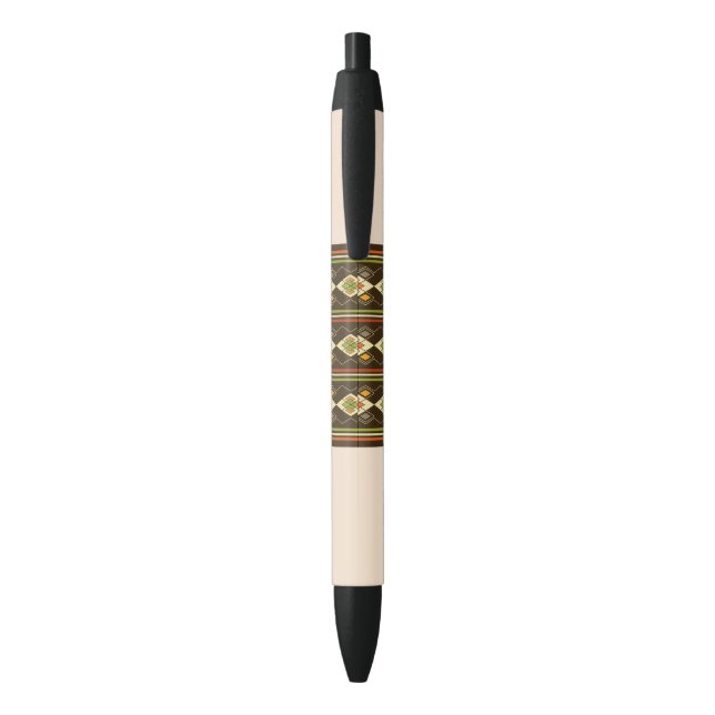 Ethiopian Tebeb Pattern Black Ink Pen (Back (Vertical))