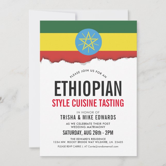 Ethiopian Themed Cuisine | Party Flag Invite White (Front)