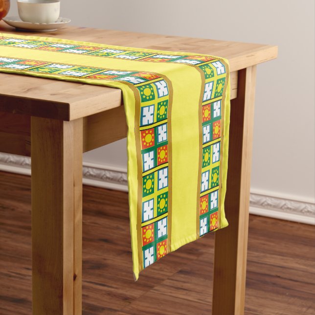 Ethiopian yellow art border  medium table runner (In Situ)