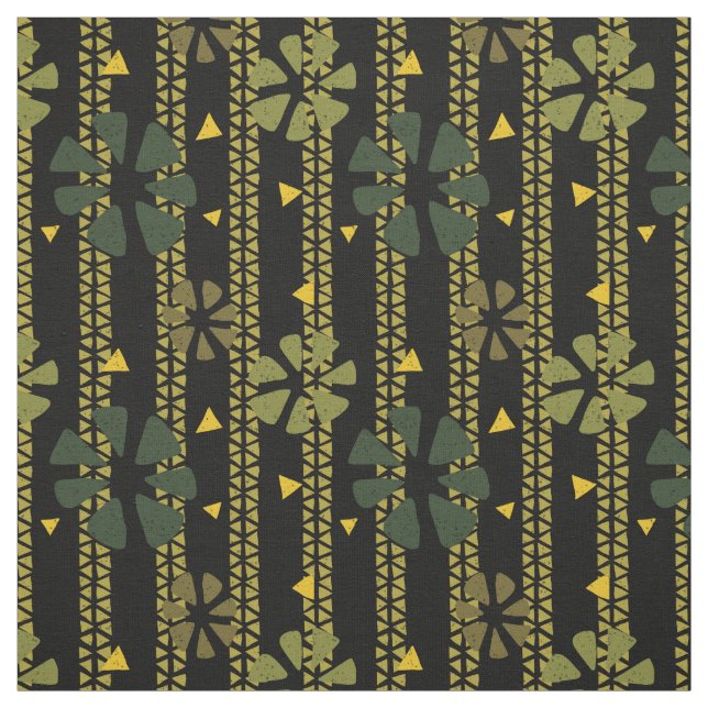 Ethnic Abstract Pattern Green, Mustard and Black Fabric (Swatch)