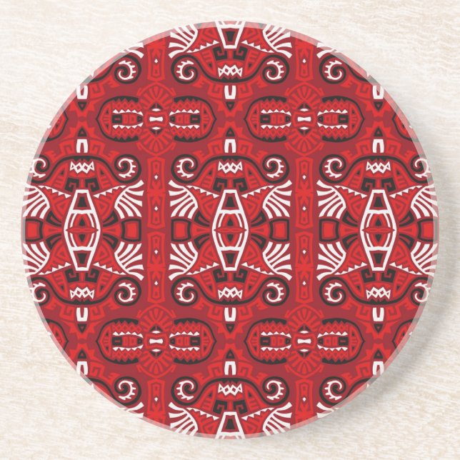 Ethnic Abstract Vintage Boho Tile Coaster (Front)