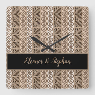 ethnic africa tribal hand drawn pattern square wall clock