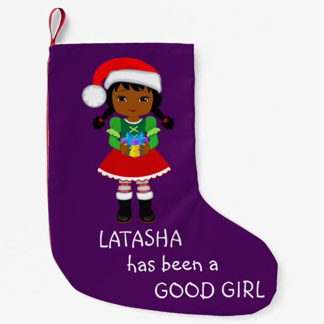 Ethnic African American Good Girl Hat Christmas Small Christmas Stocking (Front)