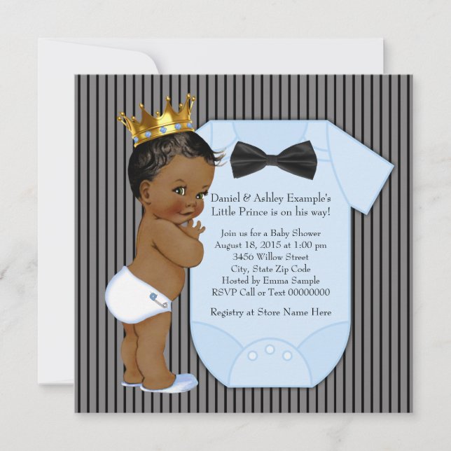Ethnic African American Prince Baby Shower Invitation (Front)