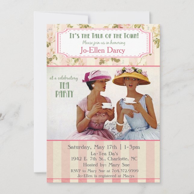 Ethnic African American Retro Tea Party Invitation (Front)
